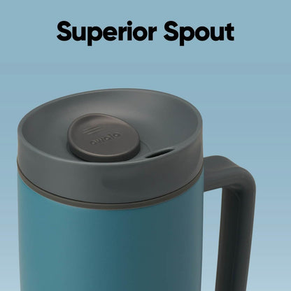 SmoothSip Slider Insulated Stainless Steel Coffee Tumbler, Reusable Iced Coffee Cup, Hot Coffee Travel Mug, BPA Free 20 oz, Grey/Blue (High Dive)