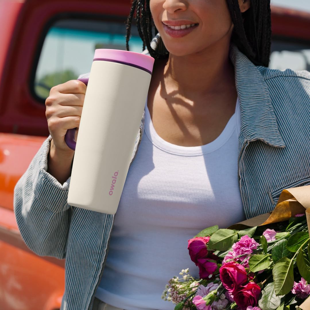SmoothSip Slider Insulated Stainless Steel Coffee Tumbler, Reusable Iced Coffee Cup, Hot Coffee Travel Mug, BPA Free 20 oz, Grey/Blue (High Dive)