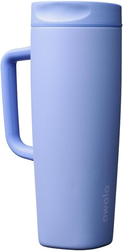 SmoothSip Slider Insulated Stainless Steel Coffee Tumbler, Reusable Iced Coffee Cup, Hot Coffee Travel Mug, BPA Free 20 oz, Grey/Blue (High Dive)