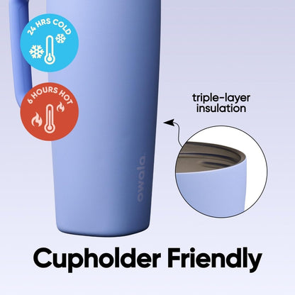 SmoothSip Slider Insulated Stainless Steel Coffee Tumbler, Reusable Iced Coffee Cup, Hot Coffee Travel Mug, BPA Free 20 oz, Grey/Blue (High Dive)