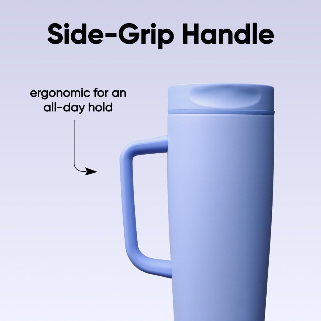 SmoothSip Slider Insulated Stainless Steel Coffee Tumbler, Reusable Iced Coffee Cup, Hot Coffee Travel Mug, BPA Free 20 oz, Grey/Blue (High Dive)
