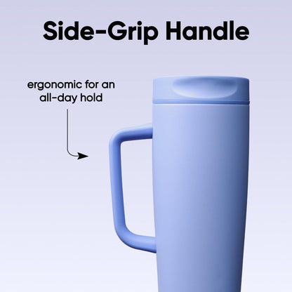 SmoothSip Slider Insulated Stainless Steel Coffee Tumbler, Reusable Iced Coffee Cup, Hot Coffee Travel Mug, BPA Free 20 oz, Grey/Blue (High Dive)
