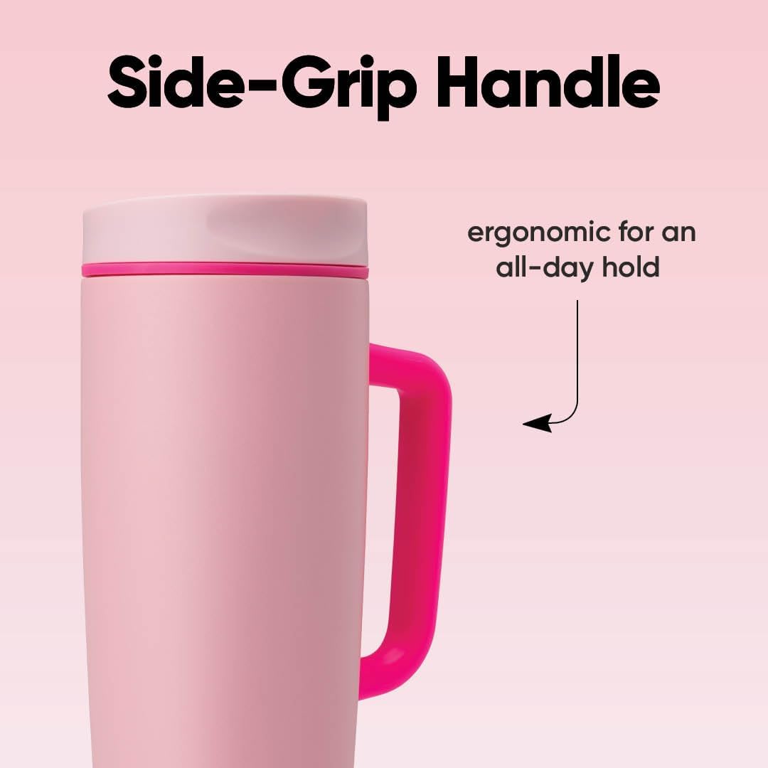 SmoothSip Slider Insulated Stainless Steel Coffee Tumbler, Reusable Iced Coffee Cup, Hot Coffee Travel Mug, BPA Free 20 oz, Grey/Blue (High Dive)