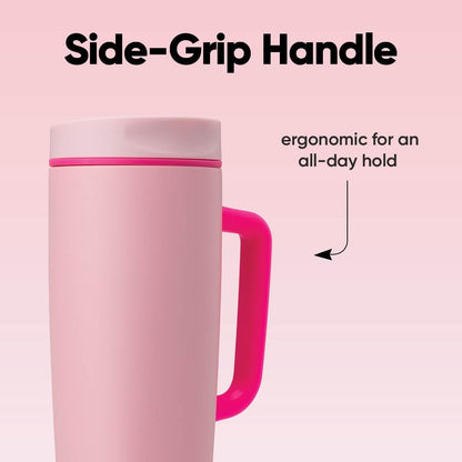SmoothSip Slider Insulated Stainless Steel Coffee Tumbler, Reusable Iced Coffee Cup, Hot Coffee Travel Mug, BPA Free 20 oz, Grey/Blue (High Dive)