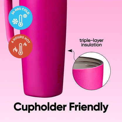 SmoothSip Slider Insulated Stainless Steel Coffee Tumbler, Reusable Iced Coffee Cup, Hot Coffee Travel Mug, BPA Free 20 oz, Grey/Blue (High Dive)