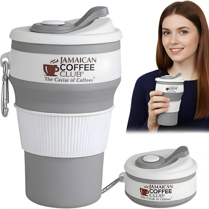 350 ml Collapsible Silicone Coffee Cup with Lid-Straw & Carabiner Clip-Foldable Reusable Travel Mug for Camping-Hiking, Backpacking-Office-Commuting & Everyday Use