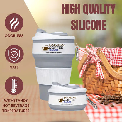 350 ml Collapsible Silicone Coffee Cup with Lid-Straw & Carabiner Clip-Foldable Reusable Travel Mug for Camping-Hiking, Backpacking-Office-Commuting & Everyday Use