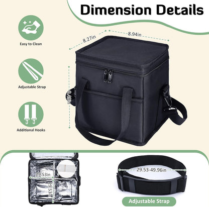 4 Cup Drink Carrier with Handle 8.94" L x 8.27" W x 9.49" H, Black | Insulated Anti-Tip Bottle Caddy, Cup Holder with Adjustable Sividers & Shoulder Strap, for Delivery, Car and Travel