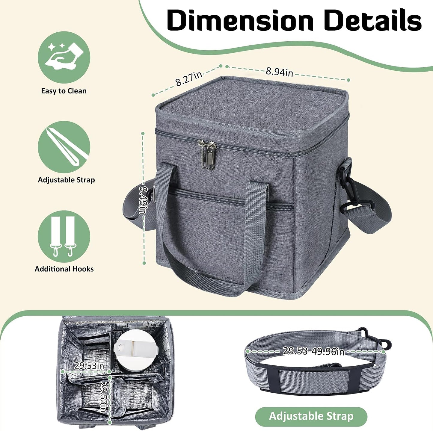 4 Cup Drink Carrier with Handle 8.94" L x 8.27" W x 9.49" H, Black | Insulated Anti-Tip Bottle Caddy, Cup Holder with Adjustable Sividers & Shoulder Strap, for Delivery, Car and Travel