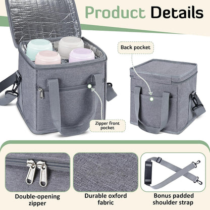 4 Cup Drink Carrier with Handle 8.94" L x 8.27" W x 9.49" H, Black | Insulated Anti-Tip Bottle Caddy, Cup Holder with Adjustable Sividers & Shoulder Strap, for Delivery, Car and Travel