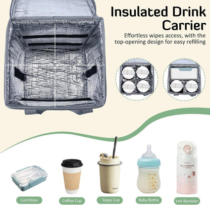 4 Cup Drink Carrier with Handle 8.94" L x 8.27" W x 9.49" H, Black | Insulated Anti-Tip Bottle Caddy, Cup Holder with Adjustable Sividers & Shoulder Strap, for Delivery, Car and Travel