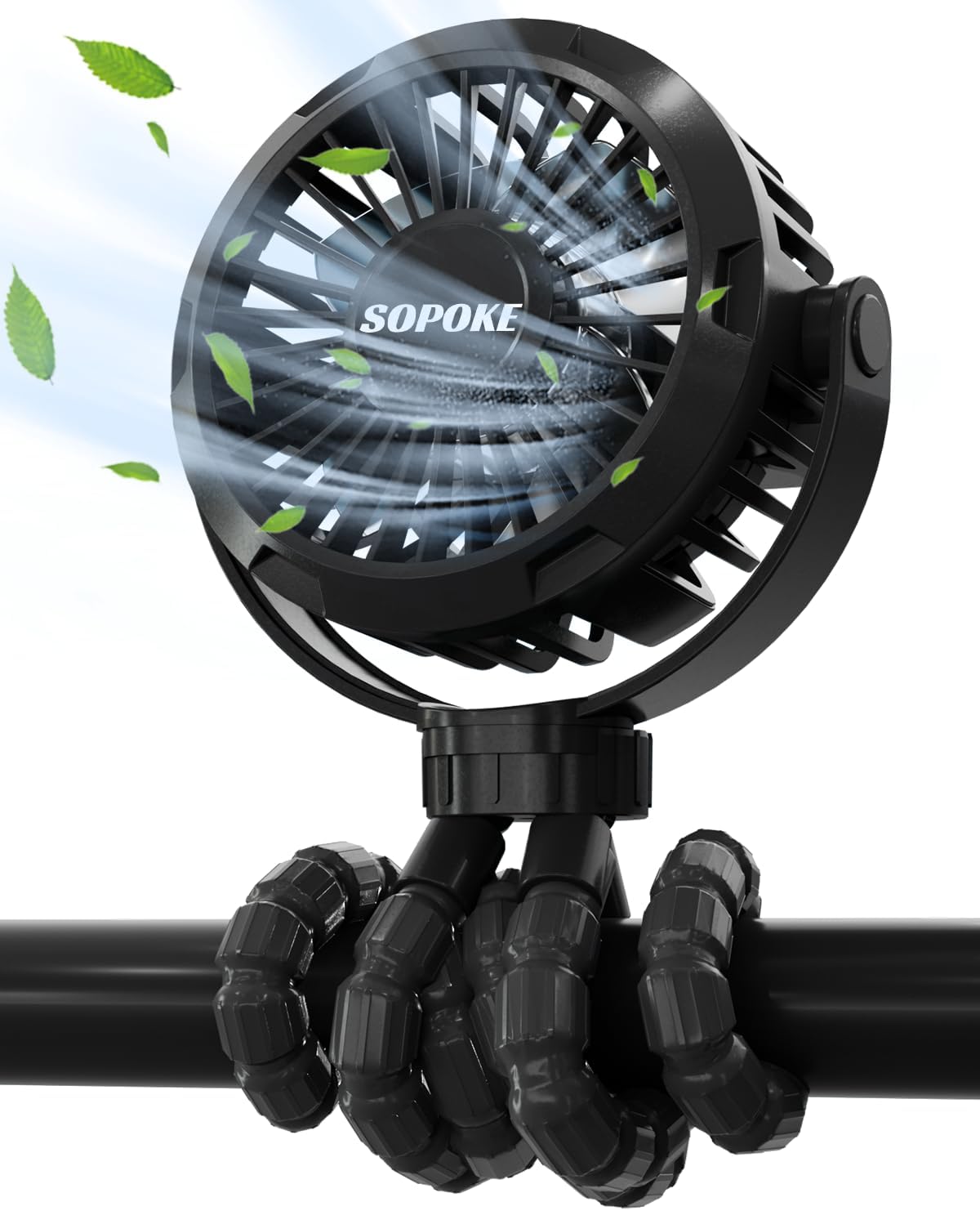 3 Speed Mini Rechargeable Baby Stroller Fan, Black