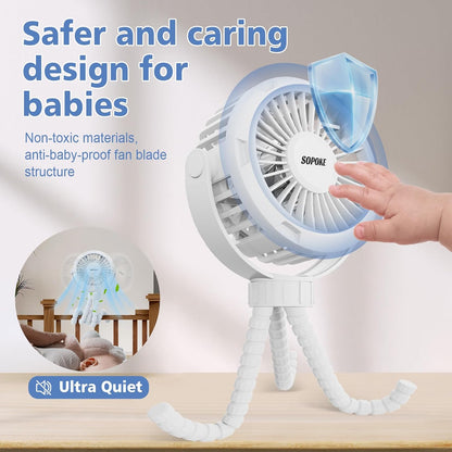 3 Speed Mini Rechargeable Baby Stroller Fan, Black