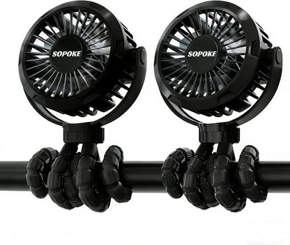 3 Speed Mini Rechargeable Baby Stroller Fan, Black