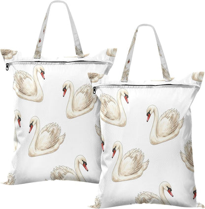 Swans Feathers Waterproof Travel Laundry Bag Washable 2 Pcs