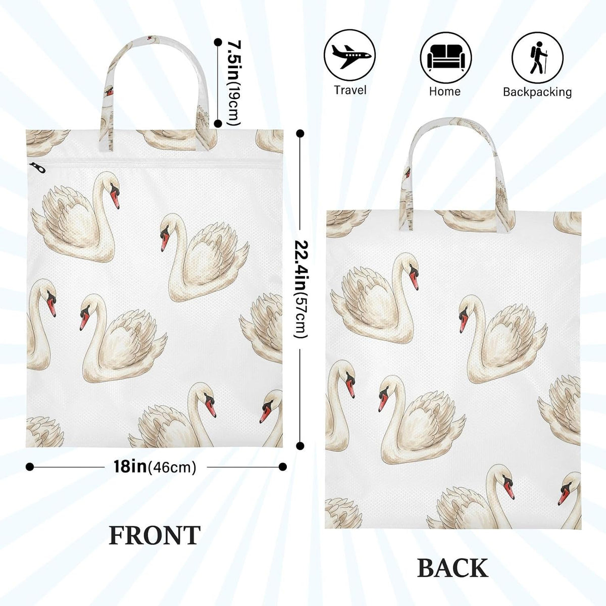 Swans Feathers Waterproof Travel Laundry Bag Washable 2 Pcs