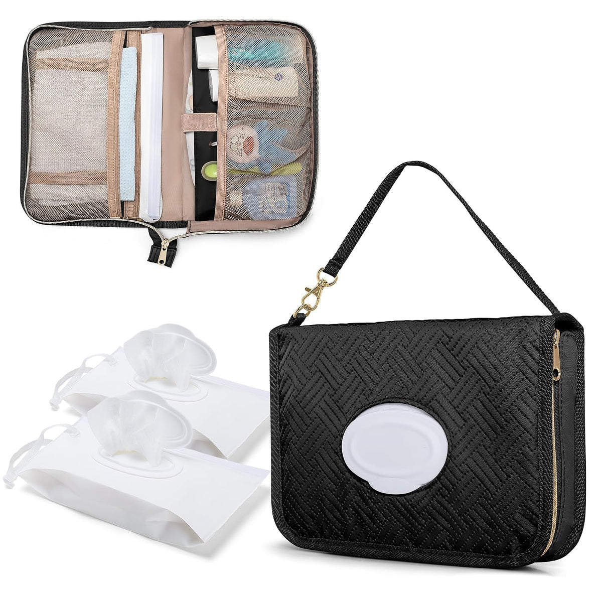 Diaper Clutch Bag with 2 Pieces Refillable Wipes Dispenser, Pink