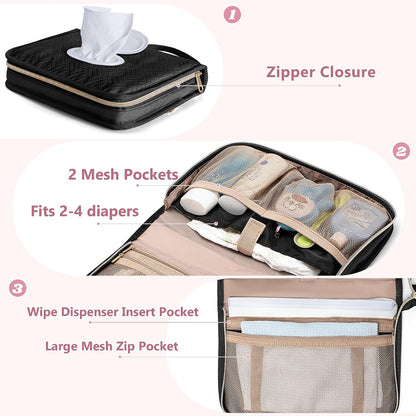 Diaper Clutch Bag with 2 Pieces Refillable Wipes Dispenser, Pink