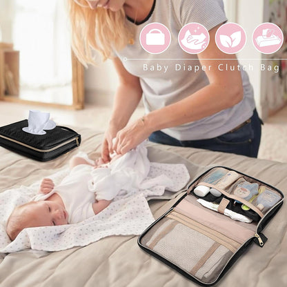 Diaper Clutch Bag with 2 Pieces Refillable Wipes Dispenser, Pink