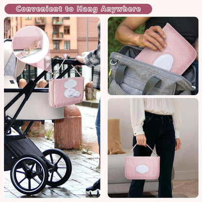 Diaper Clutch Bag with 2 Pieces Refillable Wipes Dispenser, Pink