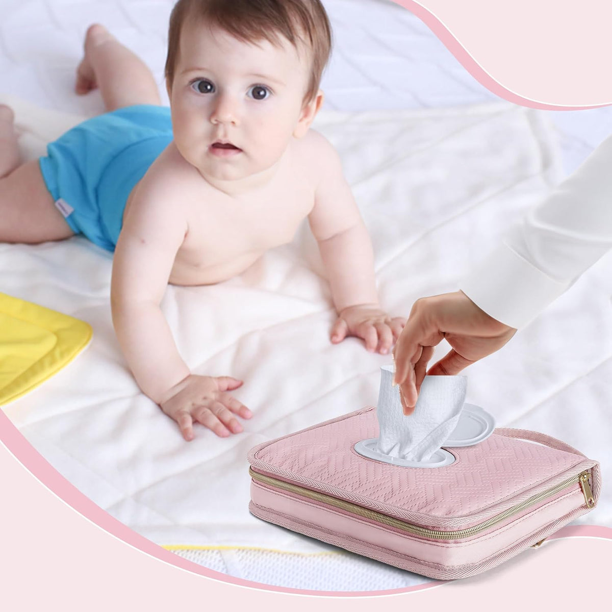 Diaper Clutch Bag with 2 Pieces Refillable Wipes Dispenser, Pink