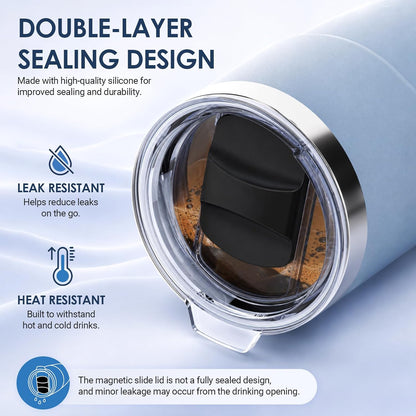 Magnetic Sliding Lid Replacement for 8 oz Tumblers, Spill Resistant | BPA-Free Material with Removable Slider, Fits , Cafezi & YETI 8oz Cups, One-Hand Sip Design for Coffee Tumblers, 2 Pack