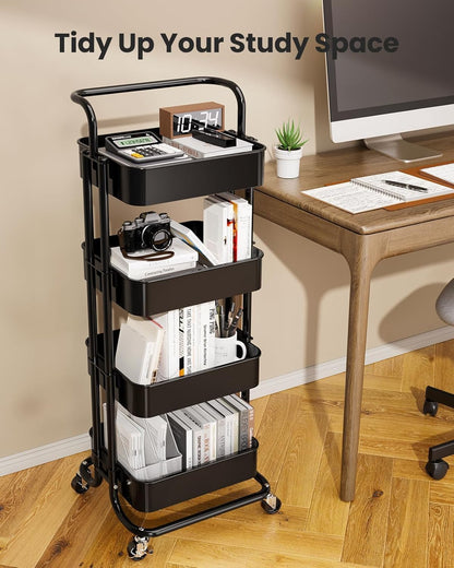 Metal 3 Tier Rolling Cart with Handle & 2 Lockable Wheels, Pink