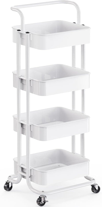 Metal 3 Tier Rolling Cart with Handle & 2 Lockable Wheels, Pink