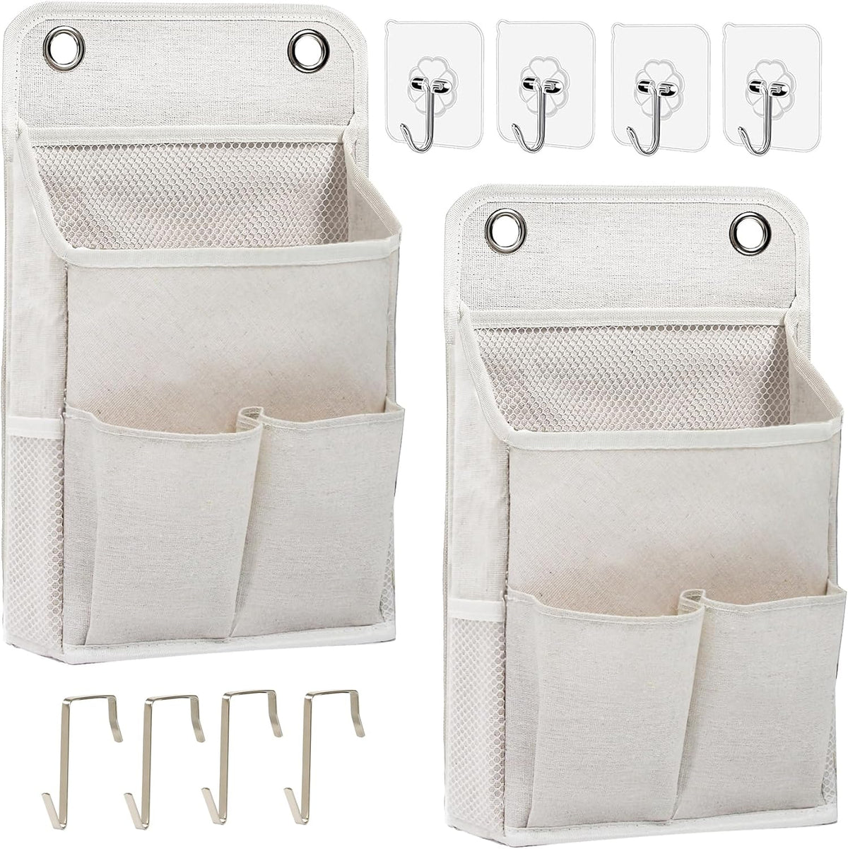2-Pack Hanging Storage Organizer, Over The Door Hanging Bags/Wall Baskets Storage with Pockets for Home, RV, Office and More (2, Grey)