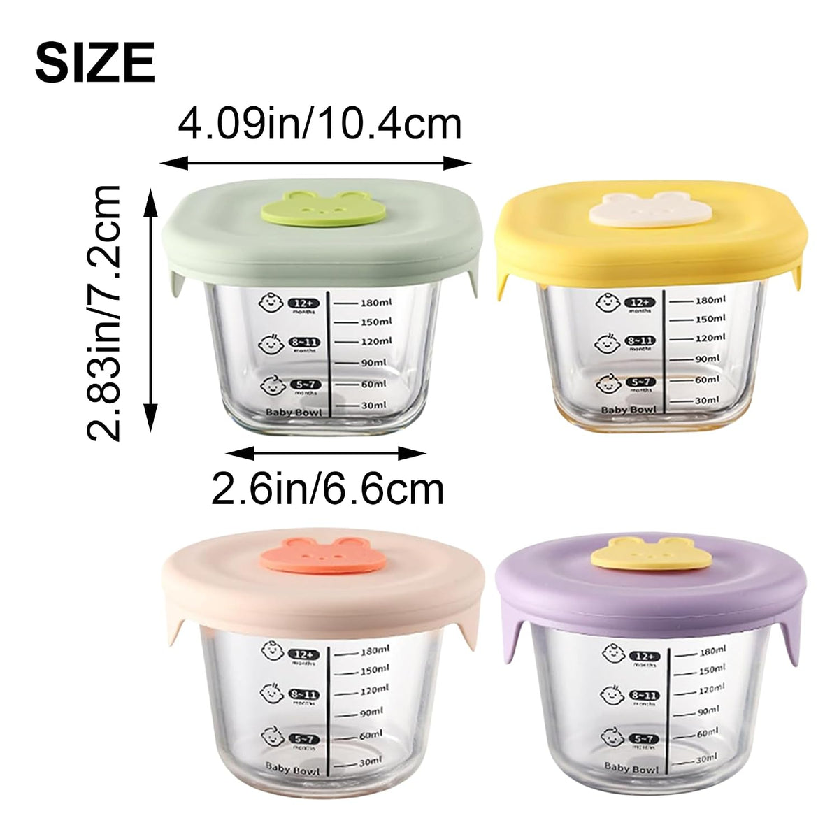 Food Storage Containers with Lids: 4Pcs 230ml Reusable Baby Food Glass Jars with Silicone Lid & Scale, Resistant Microwavable Storage Containers for Baby Food, Puree, Salad Dressing