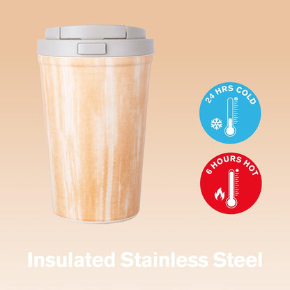 13oz Insulated Travel Coffee Mug, Hot & Iced Coffee Cups with Lids, White | 100% Leak Proof, Stainless Steel Vacuum Insulated, Cup holder Friendly, One-Touch Open, To Go, Reusable, Coffee Tumbler