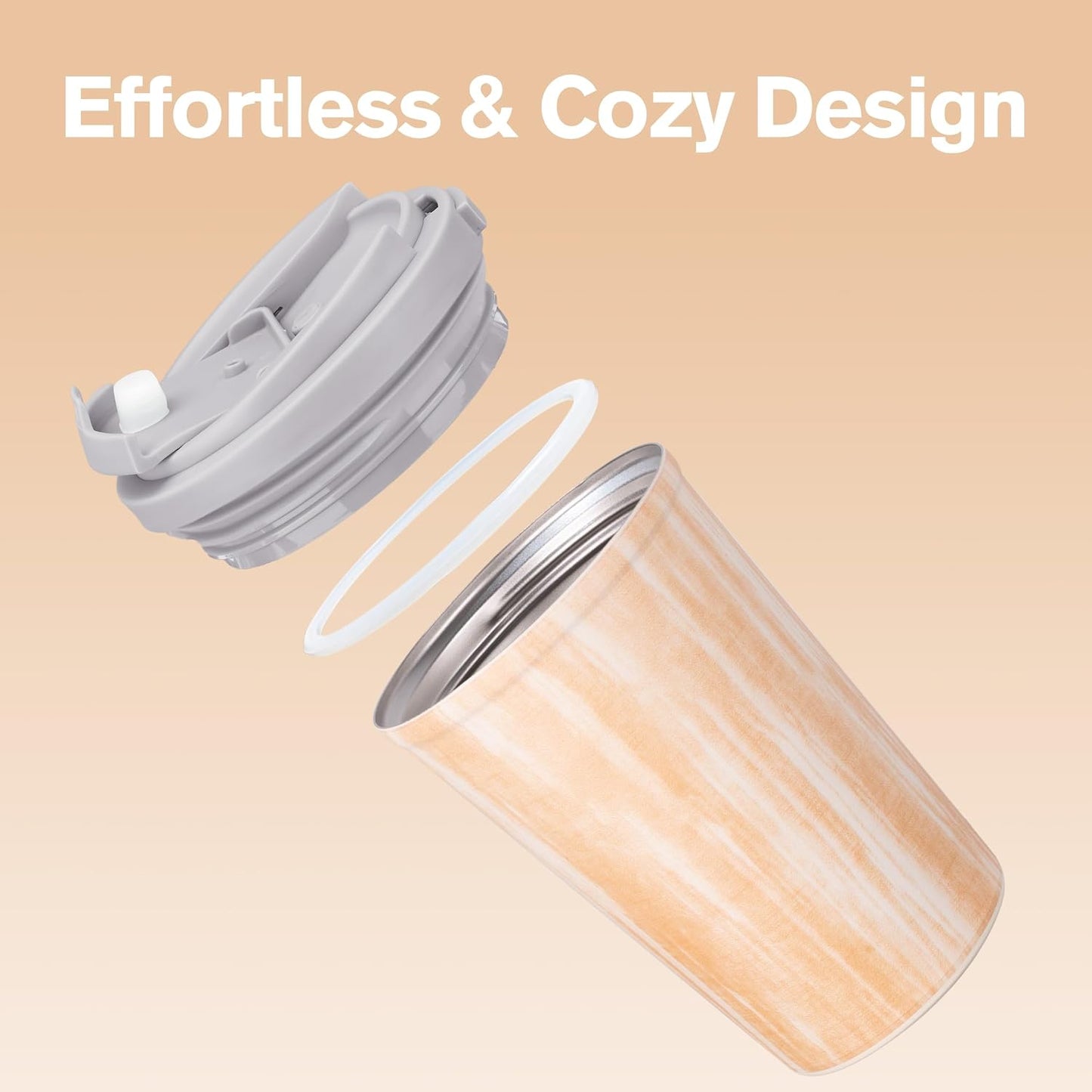 13oz Insulated Travel Coffee Mug, Hot & Iced Coffee Cups with Lids, White | 100% Leak Proof, Stainless Steel Vacuum Insulated, Cup holder Friendly, One-Touch Open, To Go, Reusable, Coffee Tumbler