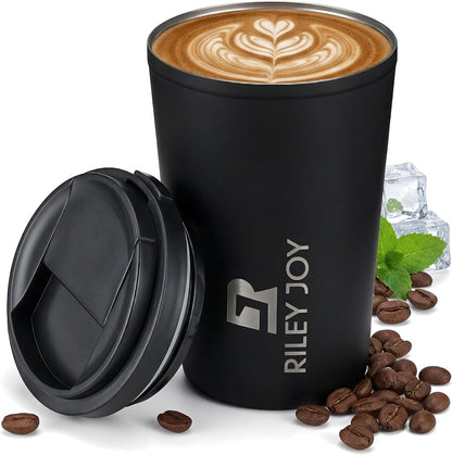 13oz Insulated Travel Coffee Mug, Hot & Iced Coffee Cups with Lids, White | 100% Leak Proof, Stainless Steel Vacuum Insulated, Cup holder Friendly, One-Touch Open, To Go, Reusable, Coffee Tumbler