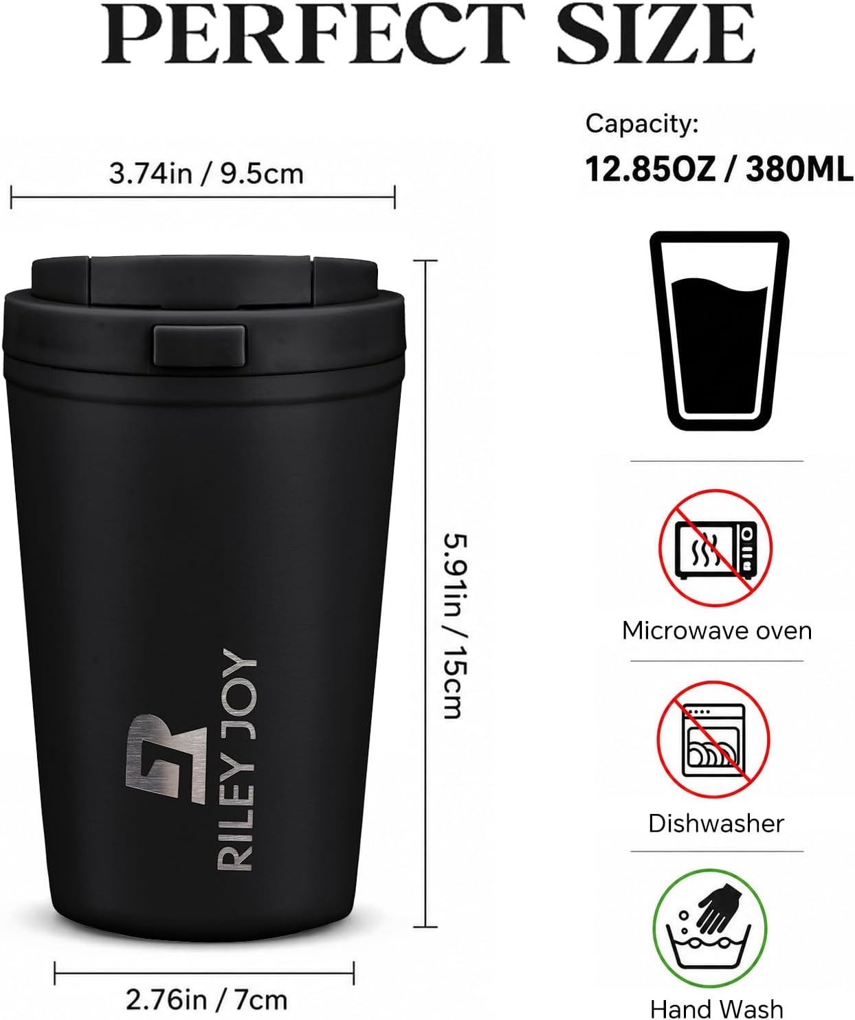 13oz Insulated Travel Coffee Mug, Hot & Iced Coffee Cups with Lids, White | 100% Leak Proof, Stainless Steel Vacuum Insulated, Cup holder Friendly, One-Touch Open, To Go, Reusable, Coffee Tumbler