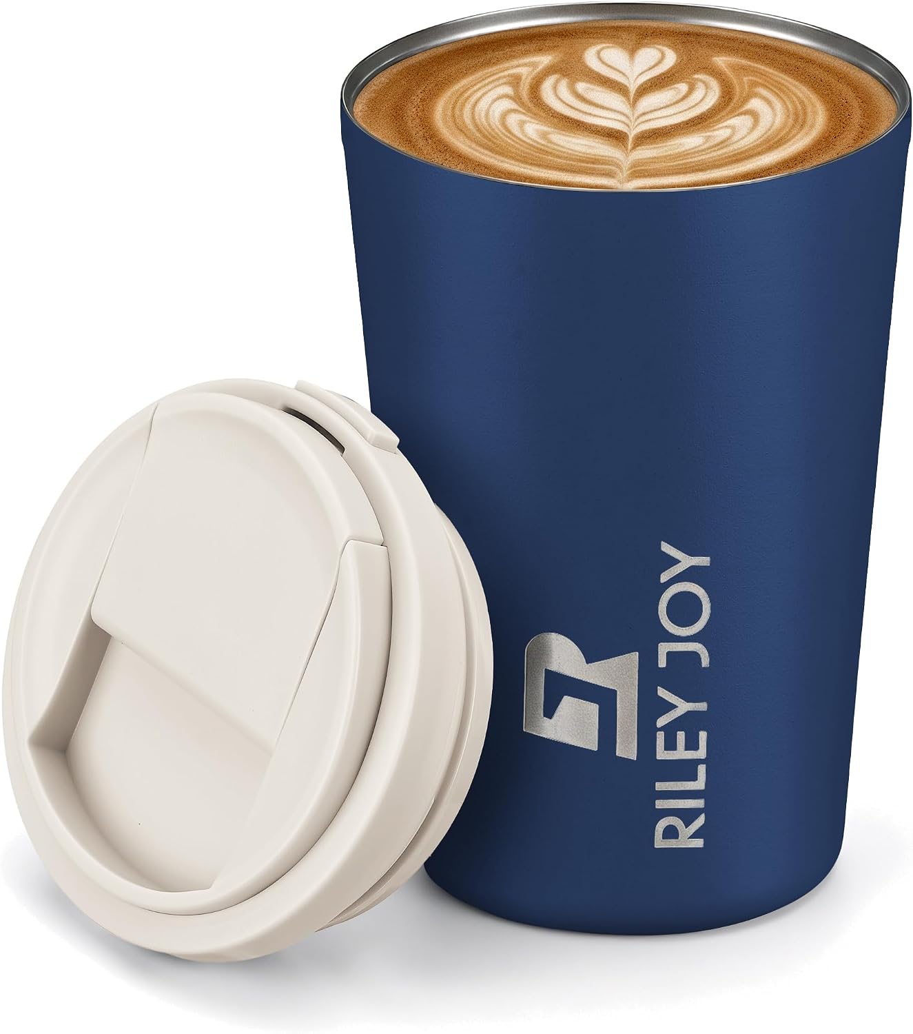 13oz Insulated Travel Coffee Mug, Hot & Iced Coffee Cups with Lids, White | 100% Leak Proof, Stainless Steel Vacuum Insulated, Cup holder Friendly, One-Touch Open, To Go, Reusable, Coffee Tumbler