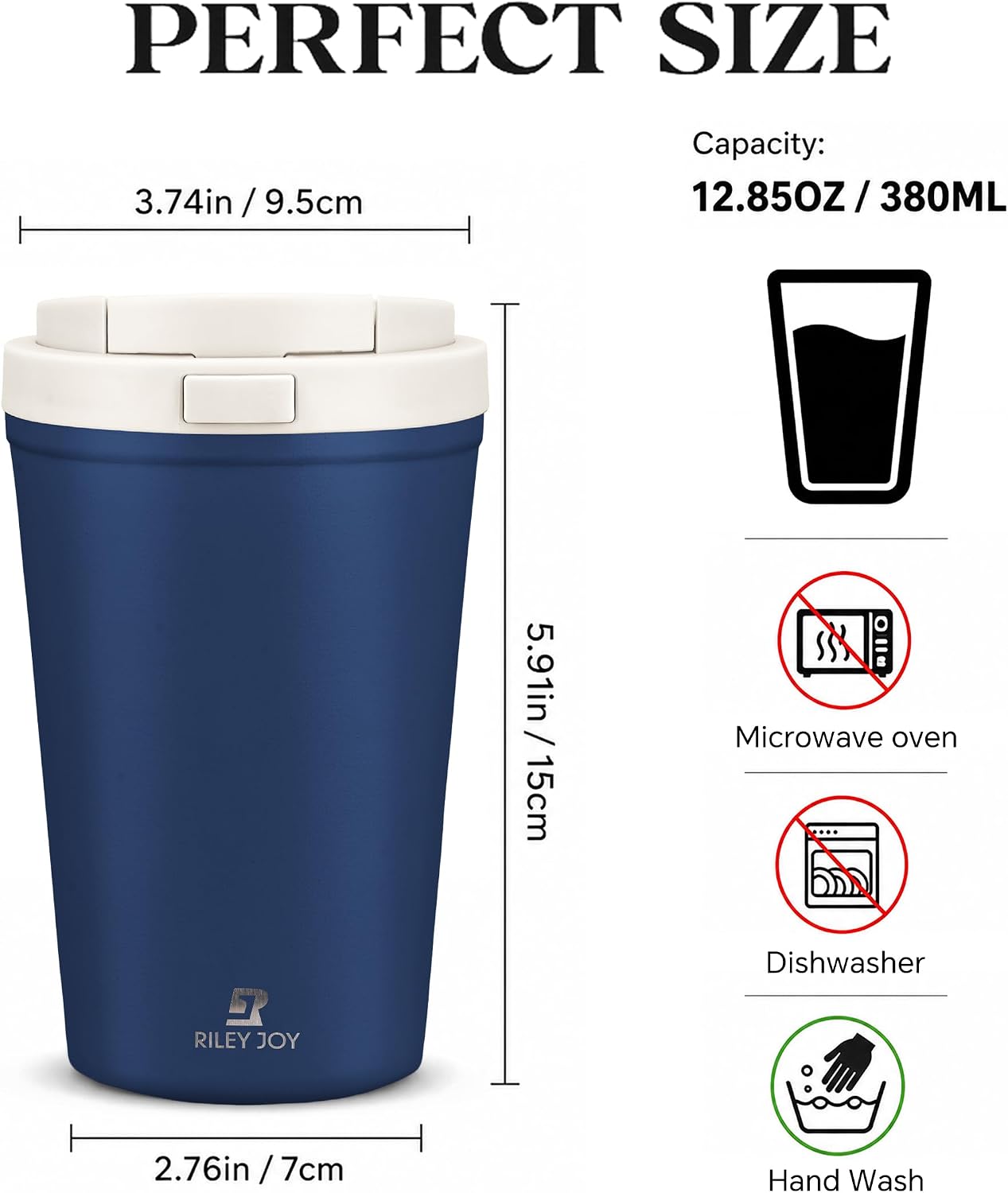 13oz Insulated Travel Coffee Mug, Hot & Iced Coffee Cups with Lids, White | 100% Leak Proof, Stainless Steel Vacuum Insulated, Cup holder Friendly, One-Touch Open, To Go, Reusable, Coffee Tumbler