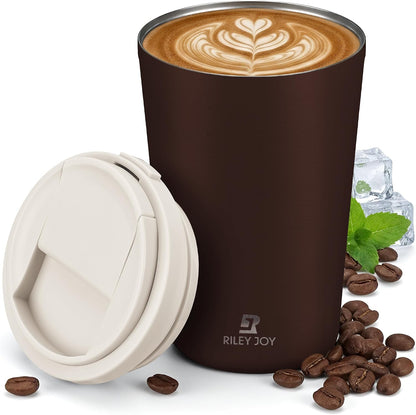 13oz Insulated Travel Coffee Mug, Hot & Iced Coffee Cups with Lids, White | 100% Leak Proof, Stainless Steel Vacuum Insulated, Cup holder Friendly, One-Touch Open, To Go, Reusable, Coffee Tumbler