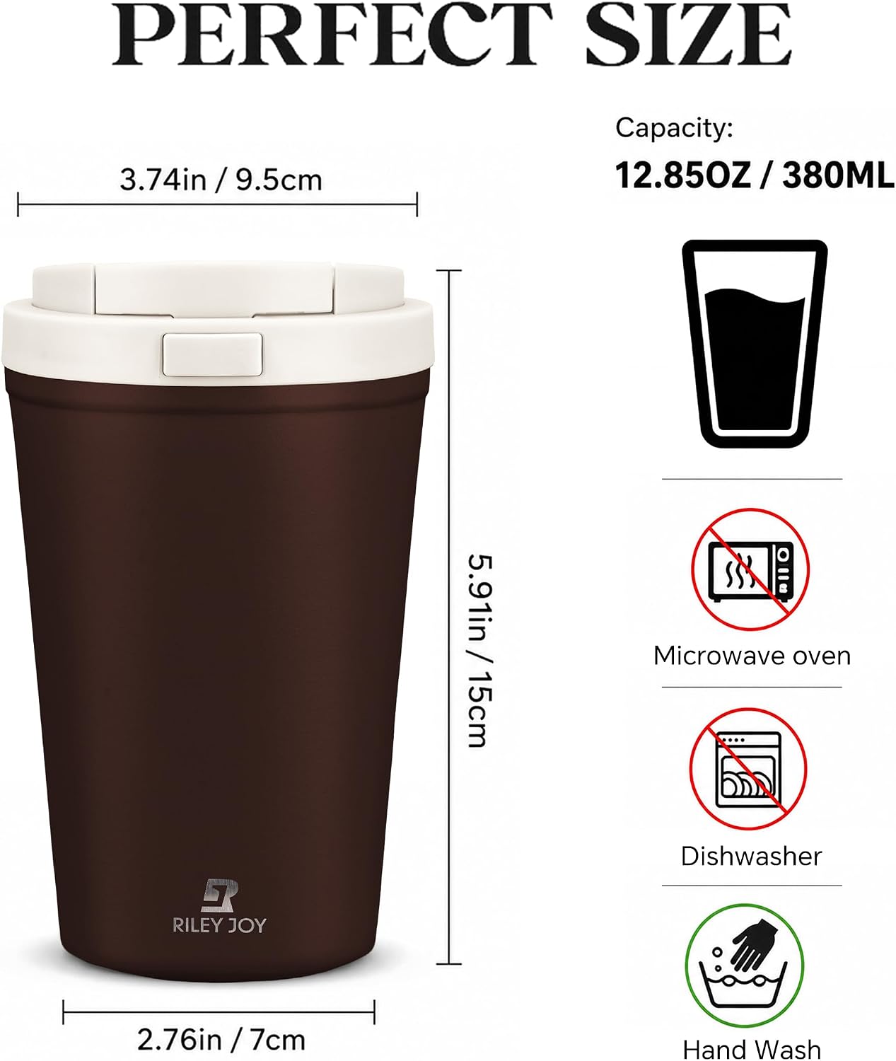 13oz Insulated Travel Coffee Mug, Hot & Iced Coffee Cups with Lids, White | 100% Leak Proof, Stainless Steel Vacuum Insulated, Cup holder Friendly, One-Touch Open, To Go, Reusable, Coffee Tumbler