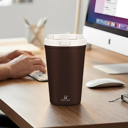 13oz Insulated Travel Coffee Mug, Hot & Iced Coffee Cups with Lids, White | 100% Leak Proof, Stainless Steel Vacuum Insulated, Cup holder Friendly, One-Touch Open, To Go, Reusable, Coffee Tumbler