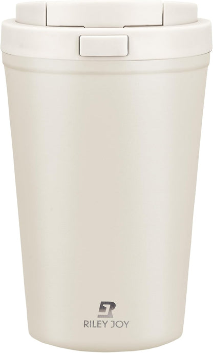 13oz Insulated Travel Coffee Mug, Hot & Iced Coffee Cups with Lids, White | 100% Leak Proof, Stainless Steel Vacuum Insulated, Cup holder Friendly, One-Touch Open, To Go, Reusable, Coffee Tumbler