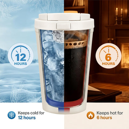 13oz Insulated Travel Coffee Mug, Hot & Iced Coffee Cups with Lids, White | 100% Leak Proof, Stainless Steel Vacuum Insulated, Cup holder Friendly, One-Touch Open, To Go, Reusable, Coffee Tumbler