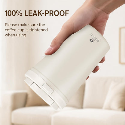 13oz Insulated Travel Coffee Mug, Hot & Iced Coffee Cups with Lids, White | 100% Leak Proof, Stainless Steel Vacuum Insulated, Cup holder Friendly, One-Touch Open, To Go, Reusable, Coffee Tumbler