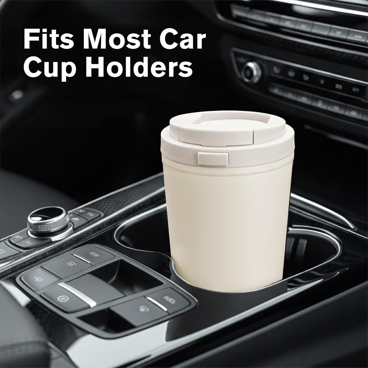 13oz Insulated Travel Coffee Mug, Hot & Iced Coffee Cups with Lids, White | 100% Leak Proof, Stainless Steel Vacuum Insulated, Cup holder Friendly, One-Touch Open, To Go, Reusable, Coffee Tumbler