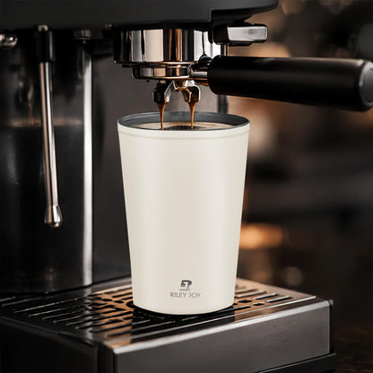 13oz Insulated Travel Coffee Mug, Hot & Iced Coffee Cups with Lids, White | 100% Leak Proof, Stainless Steel Vacuum Insulated, Cup holder Friendly, One-Touch Open, To Go, Reusable, Coffee Tumbler