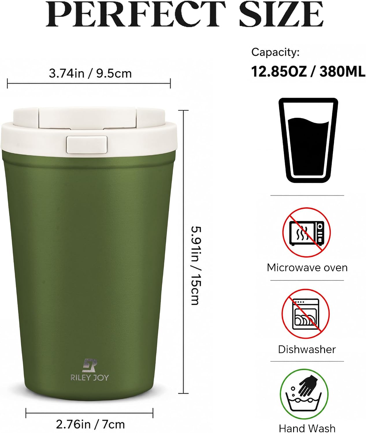 13oz Insulated Travel Coffee Mug, Hot & Iced Coffee Cups with Lids, White | 100% Leak Proof, Stainless Steel Vacuum Insulated, Cup holder Friendly, One-Touch Open, To Go, Reusable, Coffee Tumbler
