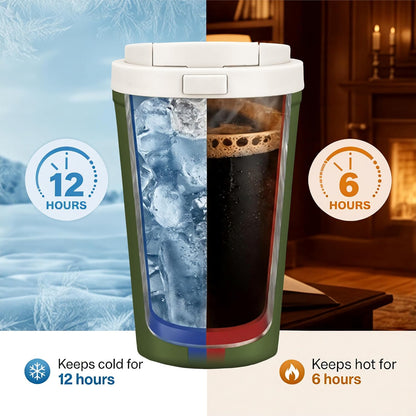 13oz Insulated Travel Coffee Mug, Hot & Iced Coffee Cups with Lids, White | 100% Leak Proof, Stainless Steel Vacuum Insulated, Cup holder Friendly, One-Touch Open, To Go, Reusable, Coffee Tumbler