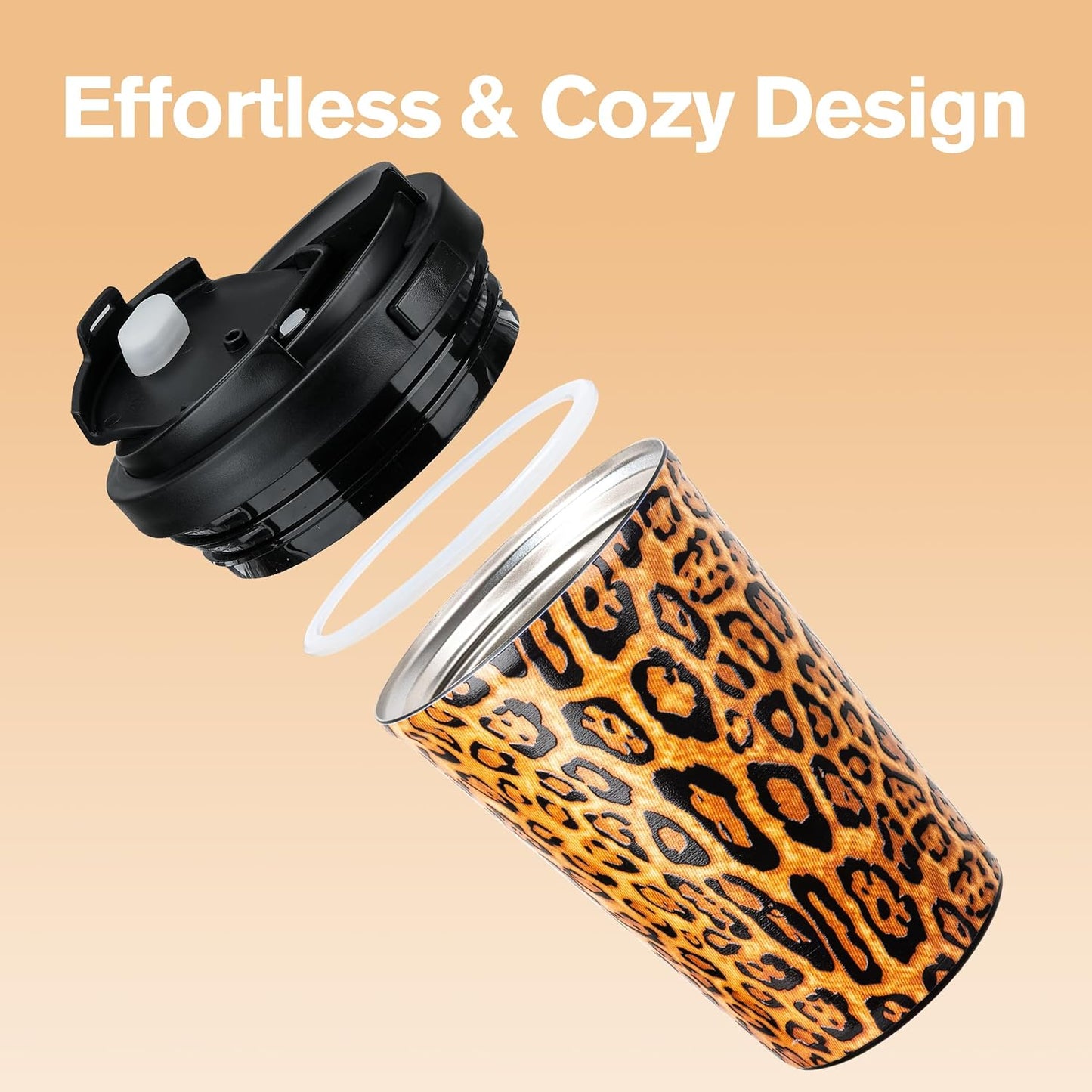13oz Insulated Travel Coffee Mug, Hot & Iced Coffee Cups with Lids, White | 100% Leak Proof, Stainless Steel Vacuum Insulated, Cup holder Friendly, One-Touch Open, To Go, Reusable, Coffee Tumbler