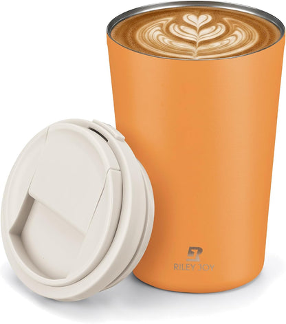13oz Insulated Travel Coffee Mug, Hot & Iced Coffee Cups with Lids, White | 100% Leak Proof, Stainless Steel Vacuum Insulated, Cup holder Friendly, One-Touch Open, To Go, Reusable, Coffee Tumbler