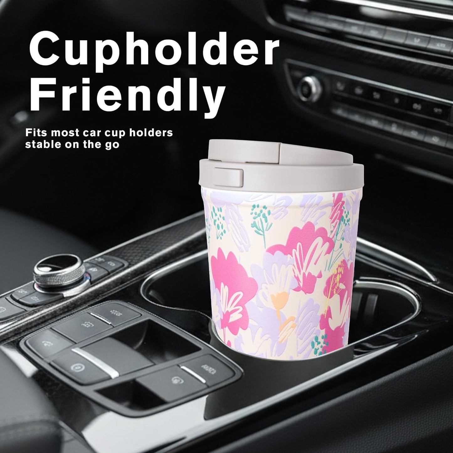 13oz Insulated Travel Coffee Mug, Hot & Iced Coffee Cups with Lids, White | 100% Leak Proof, Stainless Steel Vacuum Insulated, Cup holder Friendly, One-Touch Open, To Go, Reusable, Coffee Tumbler
