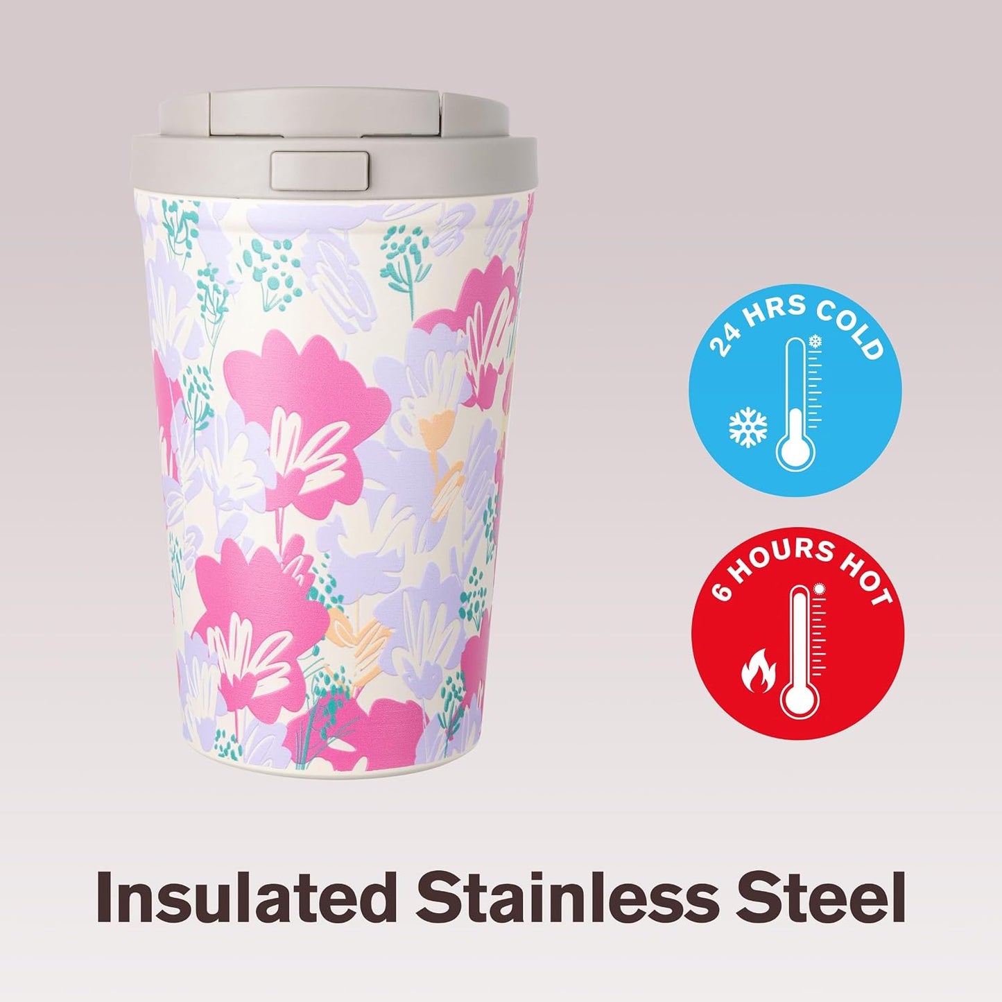 13oz Insulated Travel Coffee Mug, Hot & Iced Coffee Cups with Lids, White | 100% Leak Proof, Stainless Steel Vacuum Insulated, Cup holder Friendly, One-Touch Open, To Go, Reusable, Coffee Tumbler